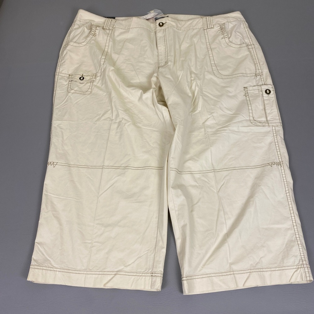 Avenue Cargo Capri Pants Women's Plus Size 26 Beige Stretch Utility Crop NWT*